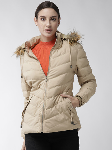 

Fort Collins Women Beige Solid Hooded Parka Jacket with Detachable Hood