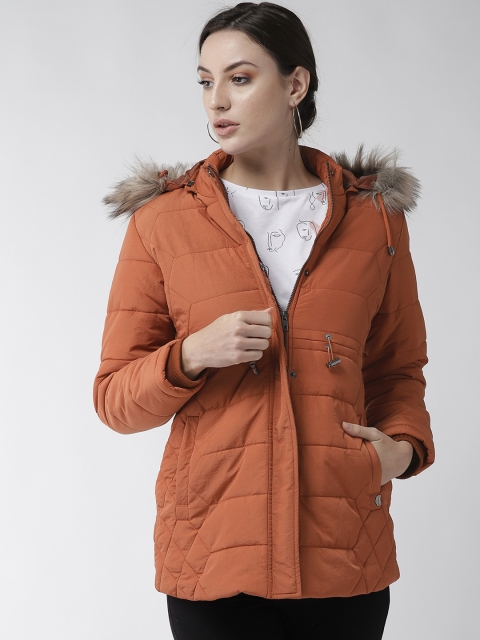 

Fort Collins Women Rust Brown Solid Parka Jacket with Detachable Hood