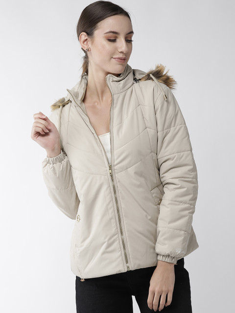 

Fort Collins Women Beige Solid Parka Jacket with Detachable Hood