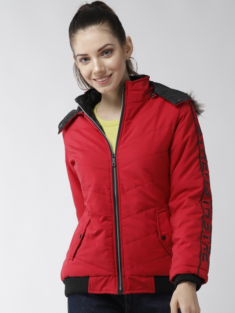 

Fort Collins Women Red Solid Parka Jacket with Detachable Hood