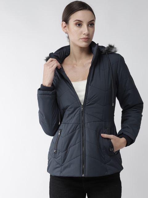 

Fort Collins Women Navy Blue Solid Hooded Parka Jacket