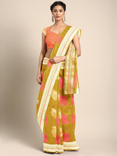 

The Chennai Silks Olive Green & Pink Silk Cotton Woven Design Saree