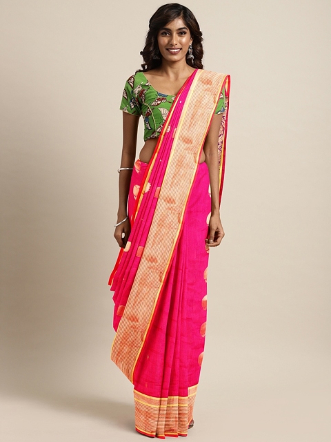 

The Chennai Silks Pink & Gold-Toned Silk Cotton Woven Design Saree