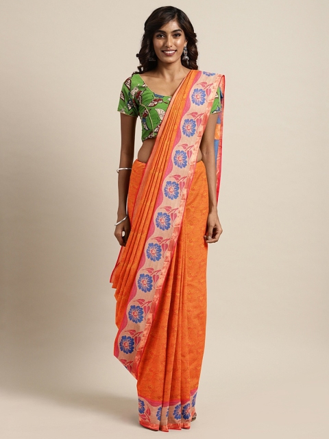 

The Chennai Silks Classicate Coral Orange Pure Cotton Woven Design Kovai Saree