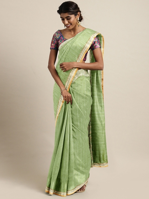 

The Chennai Silks Classicate Green Solid Dupion Silk Blend Saree
