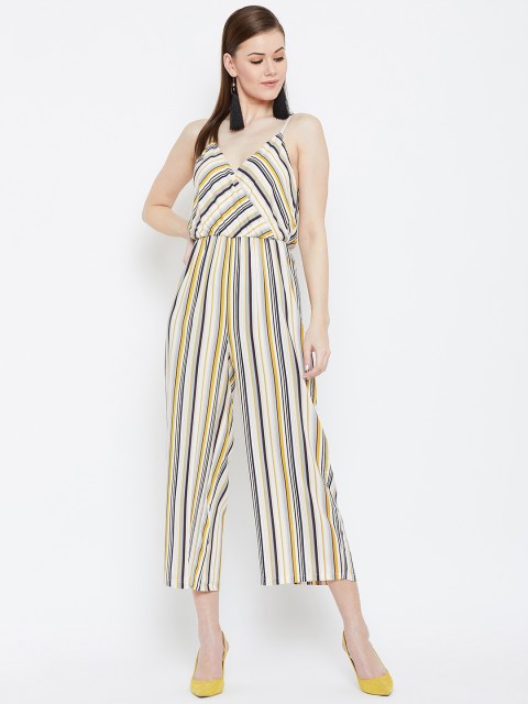 

Berrylush Women Cream-Coloured & Mustard Yellow Striped Basic Jumpsuit