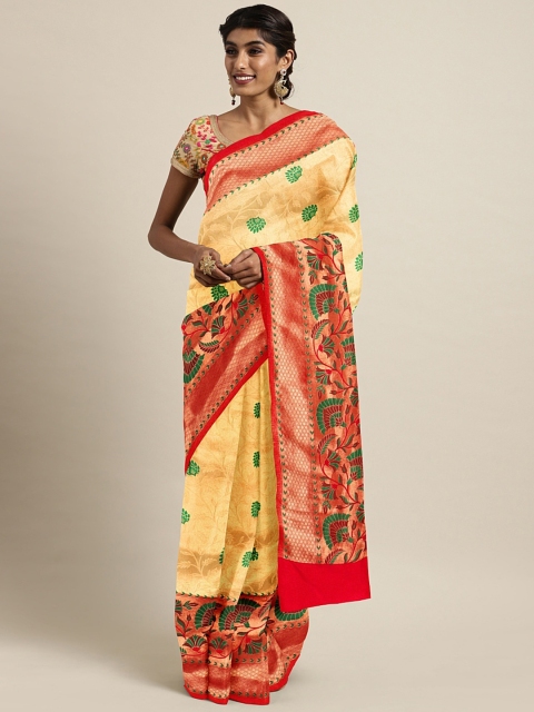 

The Chennai Silks Beige & Red Silk Blend Woven Design Banarasi Saree