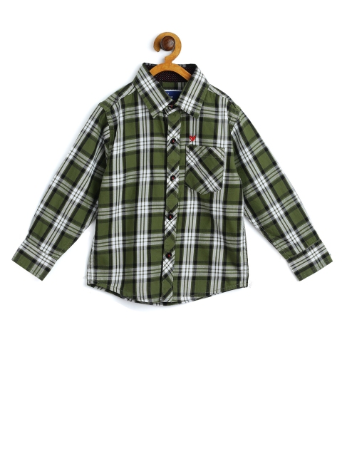 

612 league Boys Olive Green Regular Fit Checked Casual Shirt