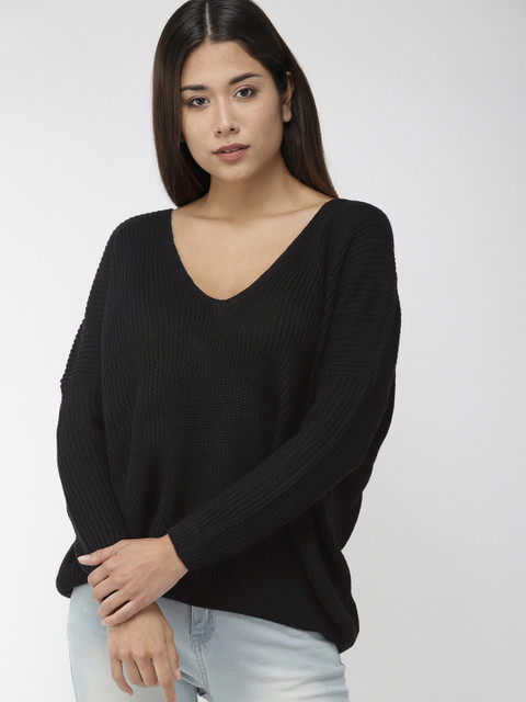 

FOREVER 21 Women Black Solid Pullover Sweater