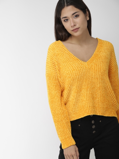 

FOREVER 21 Women Yellow Solid Pullover Sweater