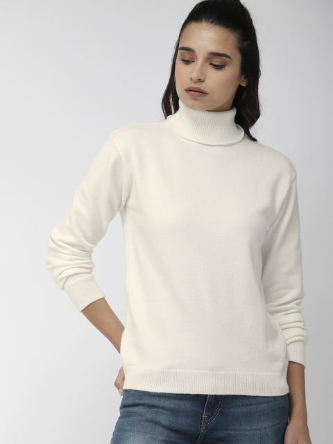 

FOREVER 21 Women White Solid Pullover Sweater