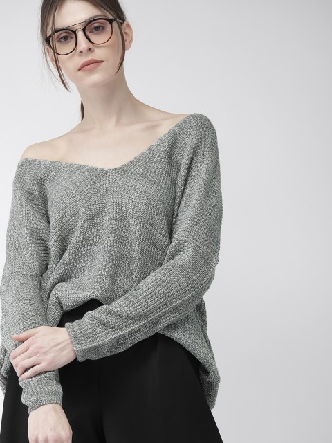 

FOREVER 21 Women Grey Melange Self Design Cable Knit Sweater