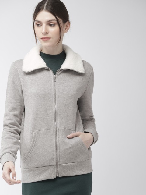 

FOREVER 21 Women Grey Solid Faux Fur Open-Front Jacket