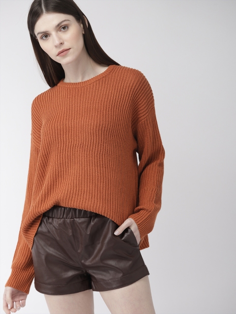 

FOREVER 21 Women Brown Self Design Cable Knit Sweater