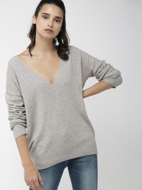 

FOREVER 21 Women Grey Solid Pullover Sweater