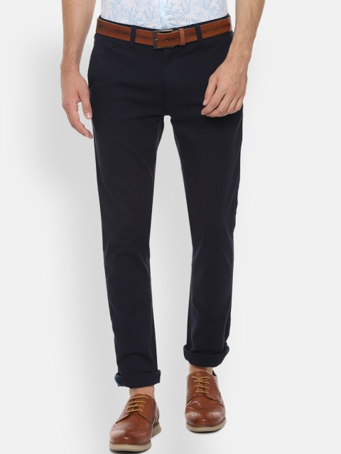 

V Dot Men Navy Blue Slim Fit Solid Regular Trousers