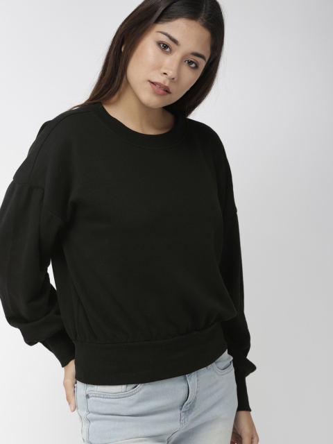 

FOREVER 21 Women Black Solid Sweatshirt