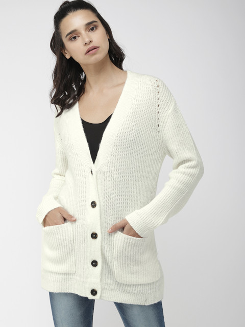 

FOREVER 21 Women Off-White Self Design Cardigan