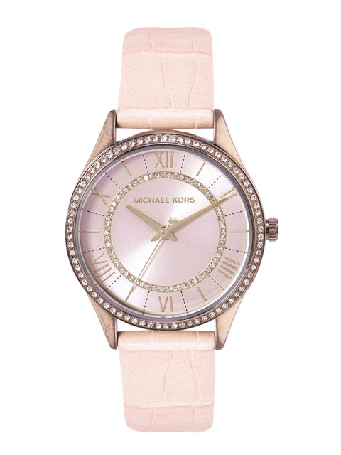 

Michael Kors Women Pink Crocs Textured Leather Straps Analogue Watch MK2722