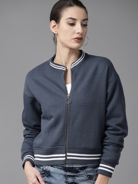 

Roadster Women Navy Blue Varsity Printed Sweatshirt