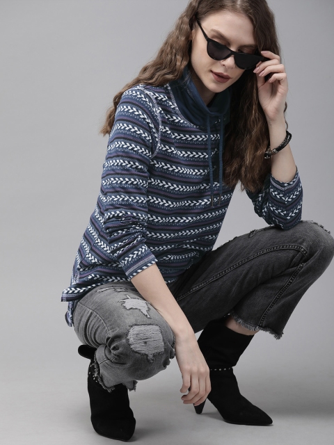 

Roadster Women Navy Blue Printed Sweatshirt