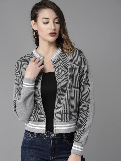 

Roadster Women Grey & Black Printed Sweatshirt