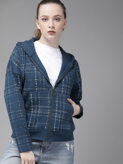 

Roadster Women Navy Blue Printed Hooded Sweatshirt