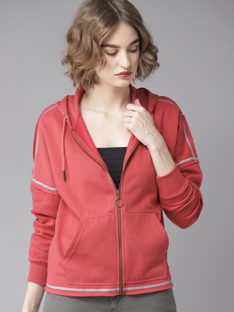 

Roadster Women Red Solid Hooded Sweatshirt