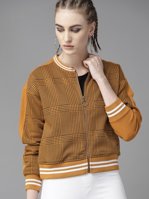 

Roadster Women Mustard Yellow & Black Printed Sweatshirt