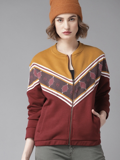 

Roadster Women Maroon & Mustard Yellow Printed Sweatshirt