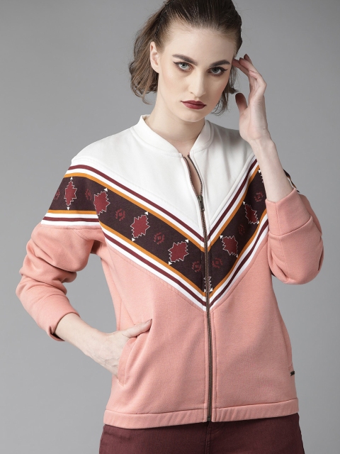 

Roadster Women Pink & White Colourblocked Sweatshirt