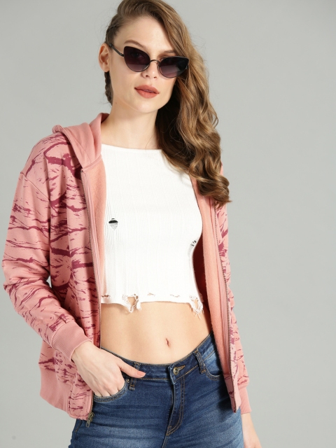

Roadster Women Peach-Coloured Printed Hooded Sweatshirt