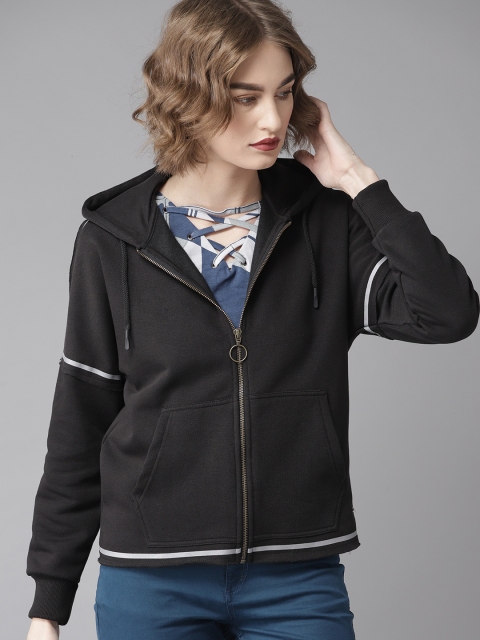 

Roadster Women Black Solid Hooded Sweatshirt