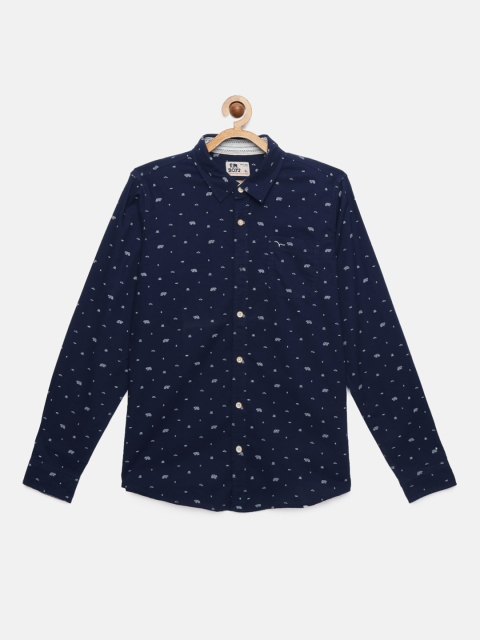 

Flying Machine Boys Navy Blue Printed Regular Fit Casual Shirt