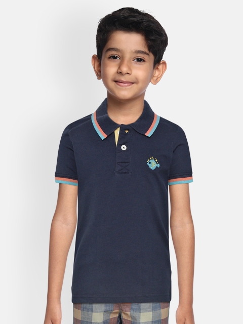 

Flying Machine Boys Navy Blue Solid Polo Collar T-shirt