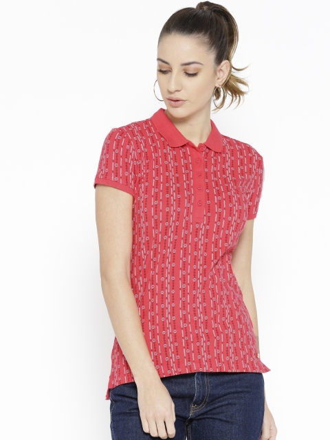 

U.S. Polo Assn. Women Pink & White Printed Polo Collar T-shirt