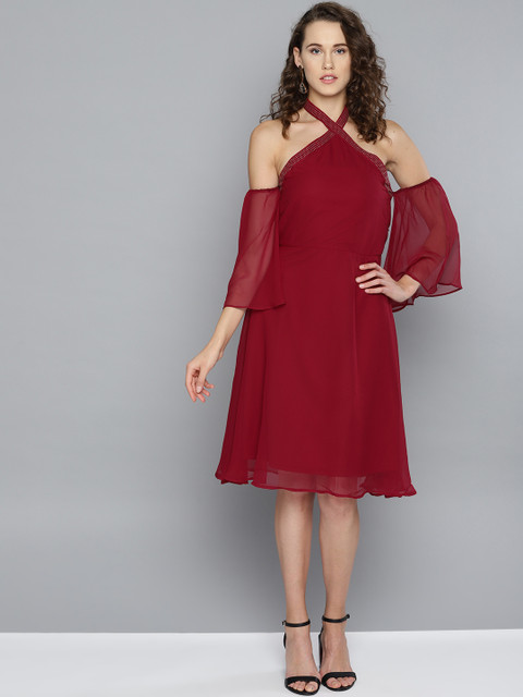 

RARE Women Maroon Solid A-Line Dress