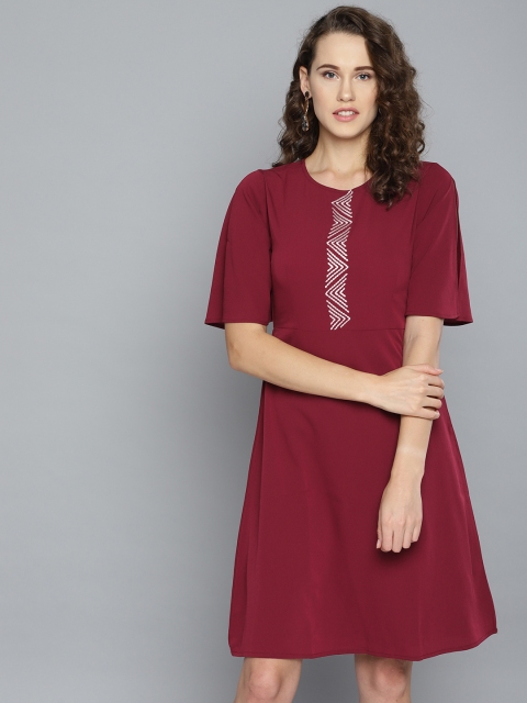 

RARE Women Maroon Solid A-Line Dress