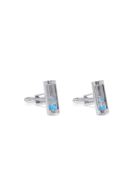 

Peora Men Blue & Silver-Plated Embellished Hourglass Cufflinks