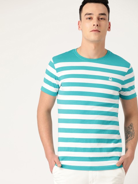 

United Colors of Benetton Men Blue & White Striped T-shirt