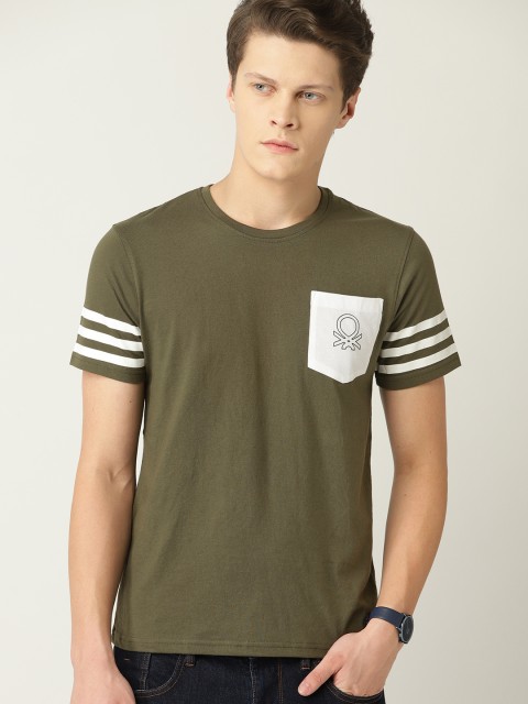

United Colors of Benetton Men Olive Green Solid Round Neck T-shirt