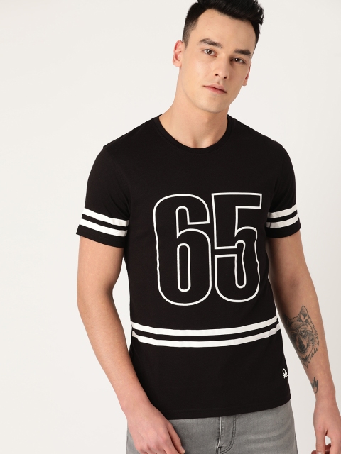 

United Colors of Benetton Men Black & White Printed Round Neck T-shirt