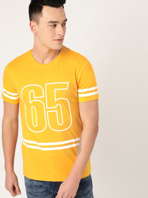 

United Colors of Benetton Men Yellow & White Printed Round Neck T-shirt