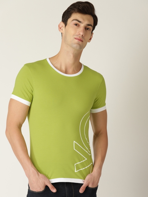 

United Colors of Benetton Men Green & White Placement Print Round Neck T-shirt
