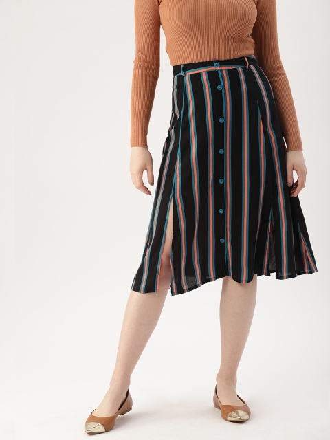 

DressBerry Women Black & Teal Blue Striped A-Line Skirt