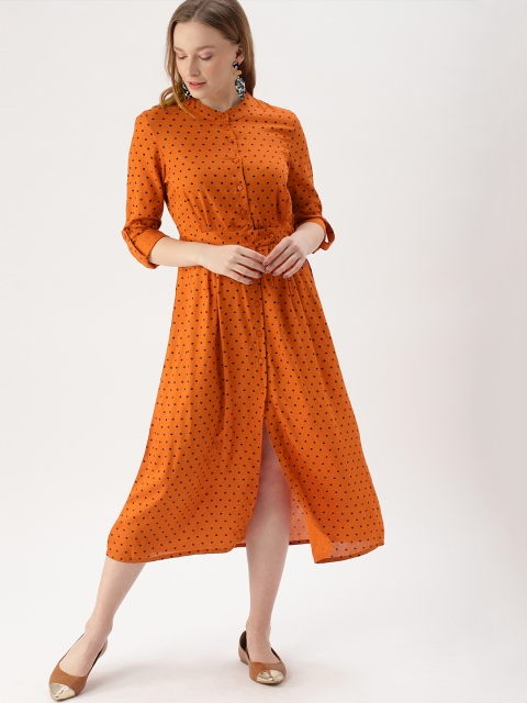 

DressBerry Women Printed Rust Orange Fit and Flare Dress