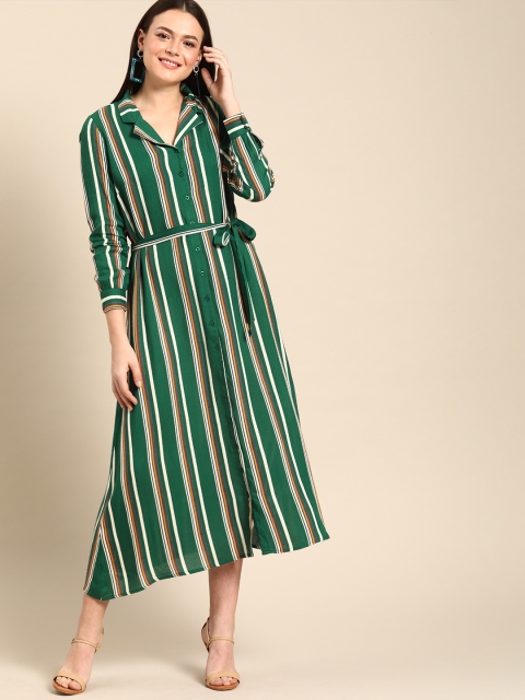 

DressBerry Women Green Striped Shirt Dress