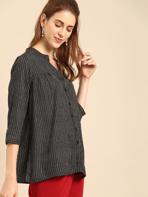 

DressBerry Women Black & White Regular Fit Striped Casual Shirt