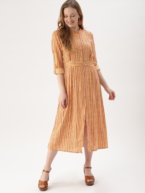 

DressBerry Women Mustard Yellow & Red Striped Yellow A-Line Dress