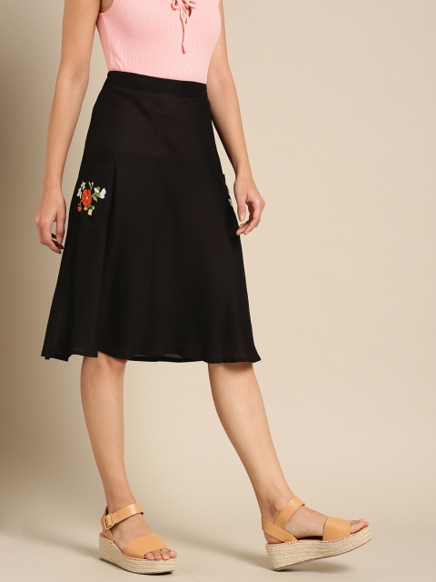 

DressBerry Black Solid A-Line Skirt